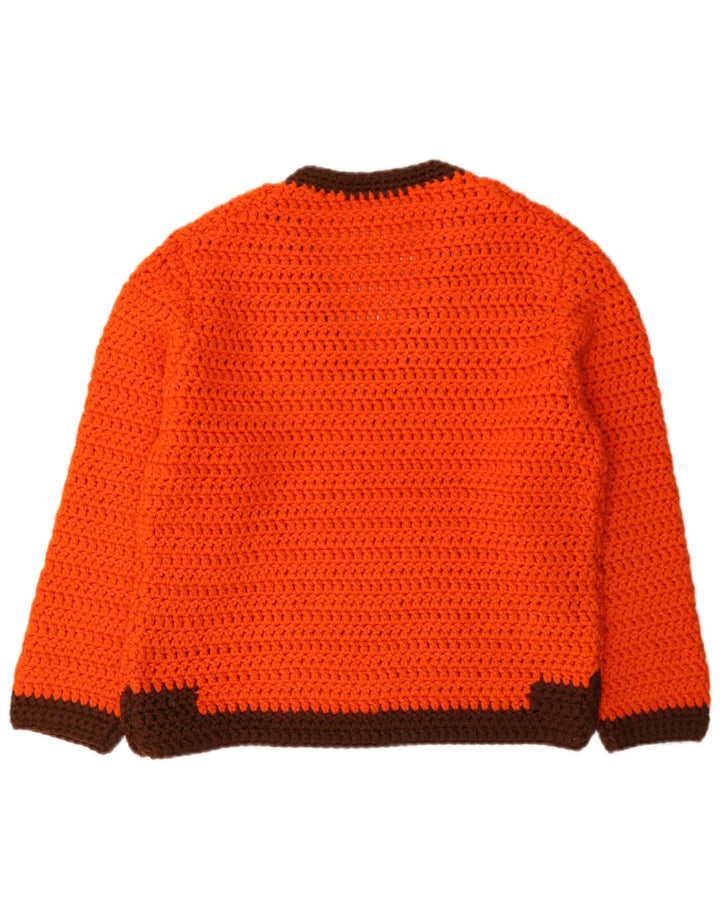 Vintage Dame V-hals sweater UK 12 Medium Orange Colourblock