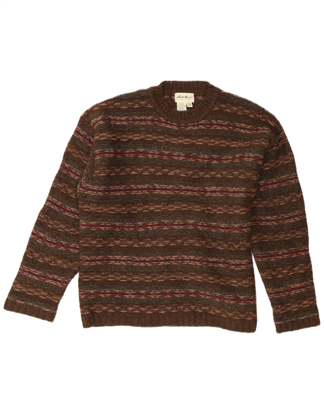 Eddie Bauer Herre Regular Fit Crew Neck Jumper Sweater Stor Khaki stribet