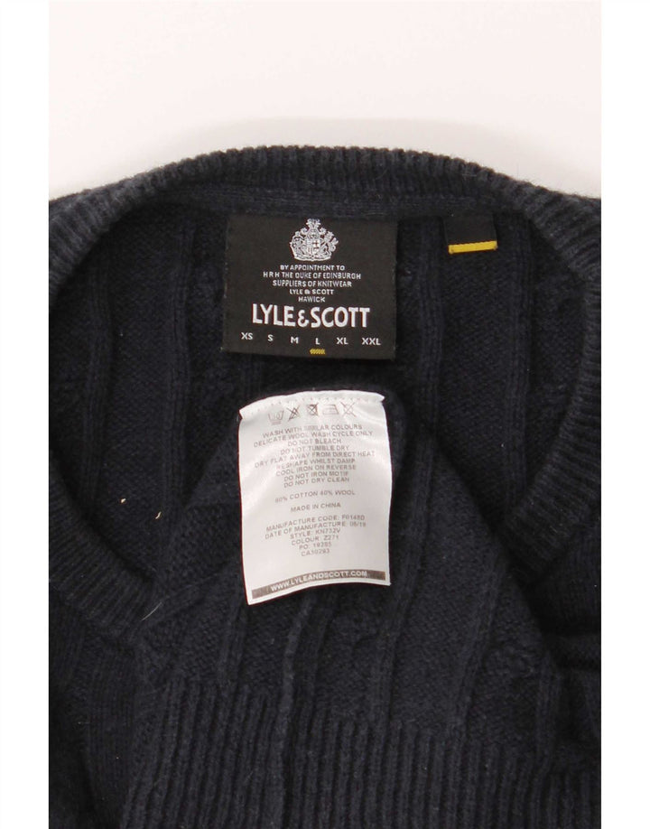 Lyle & Scott Herre sweater med rund hals, stor marineblå bomuld
