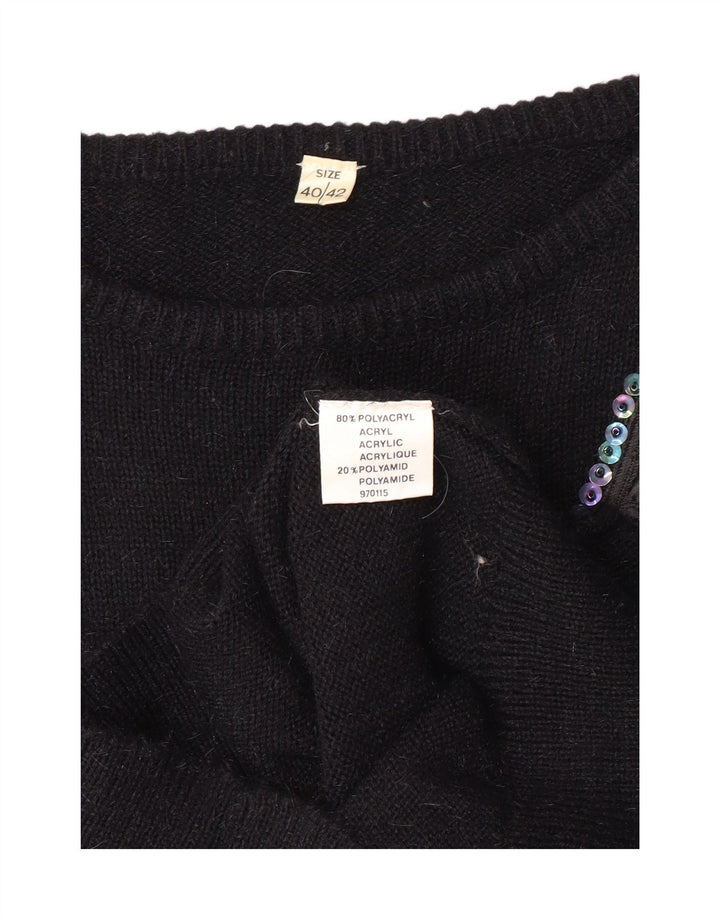 VINTAGE Womens Crew Neck Jumper Sweater Size 40/42 Medium Black