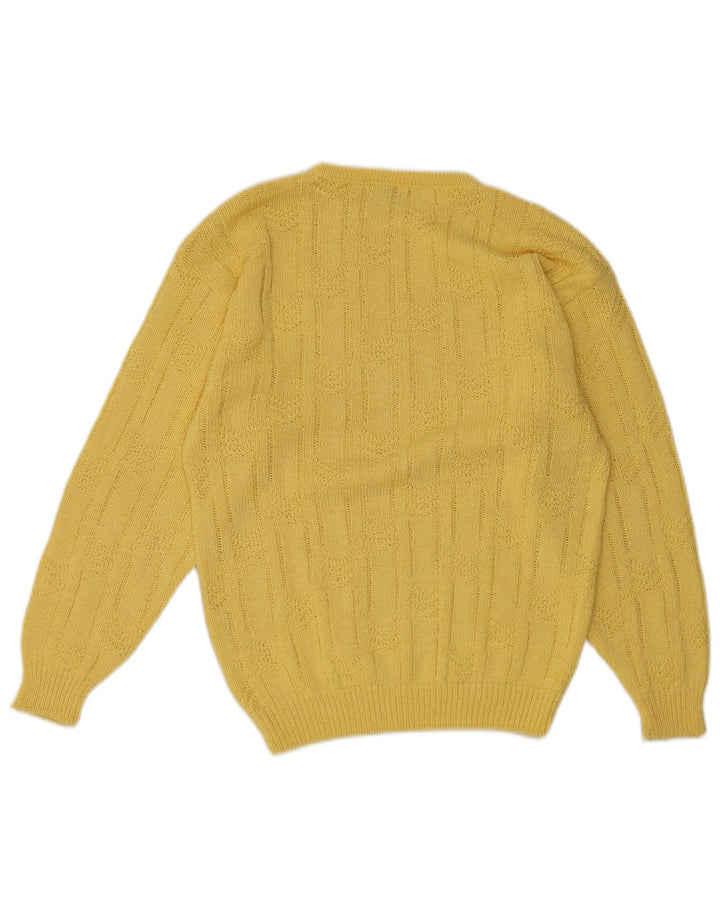 Stefanel Dame Crew Neck Jumper Sweater UK 10 Small Yellow Geometric