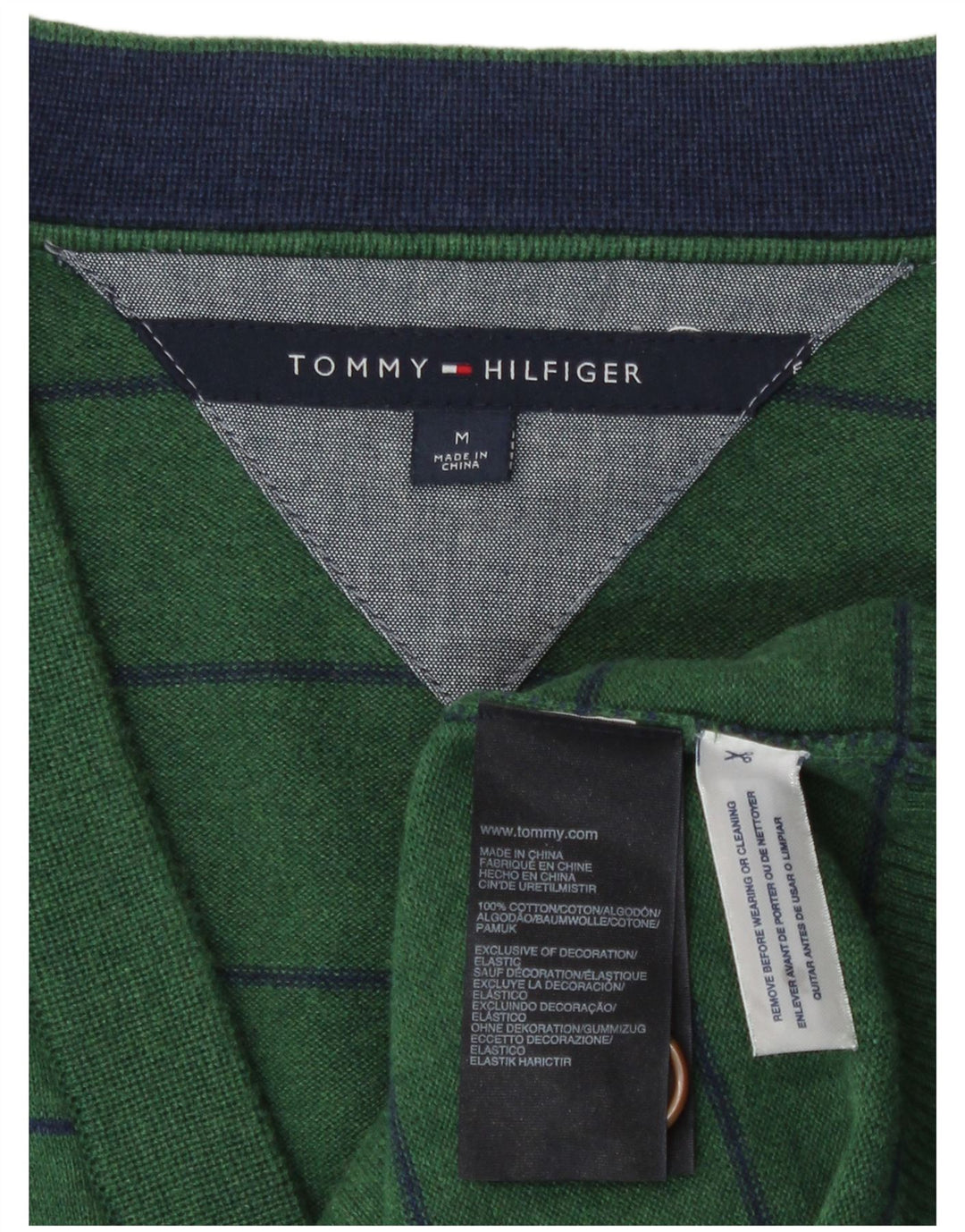 Tommy Hilfiger Herre Cardigan Sweater Medium Grøn Stribet Bomuld
