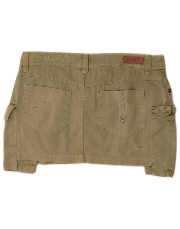 Roxy Womens Distressed Mini Cargo Skirt UK 8 Small W29 Khaki Cotton