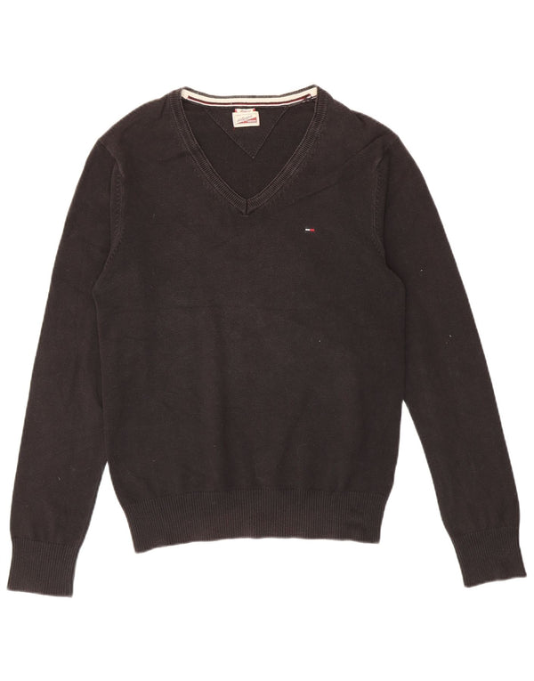 Tommy Hilfiger Dame V-hals sweater UK 12 Medium Sort Bomuld