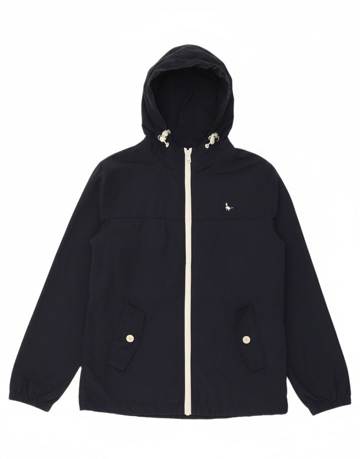 JACK WILLS Womens Hooded Rain Jacket UK 10 Small Navy Blue Cotton