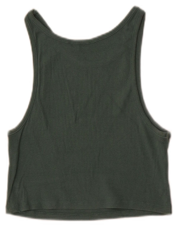 Zara Womens Crop Vest Top UK 12 Medium Green Bomuld