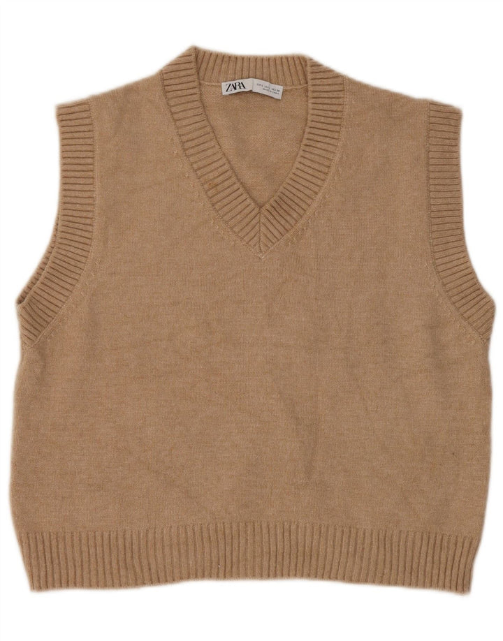 Zara Dame Vest Tank Top UK 16 Stor Beige Polyester
