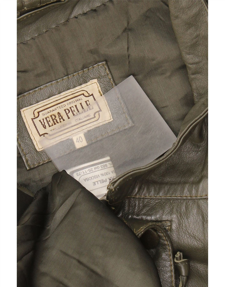 Vintage oversize læderfrakke til kvinder IT 40 Lille grøn farvebloklæder