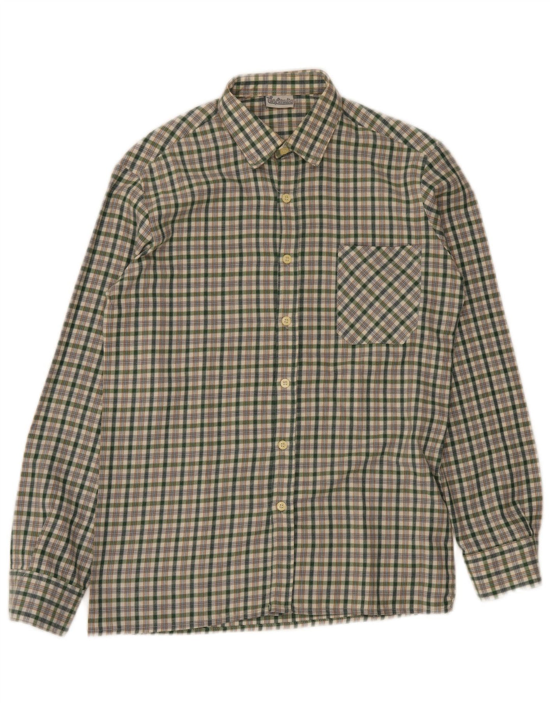 Vintage flannelskjorte til mænd, lille grøn ternet polyester