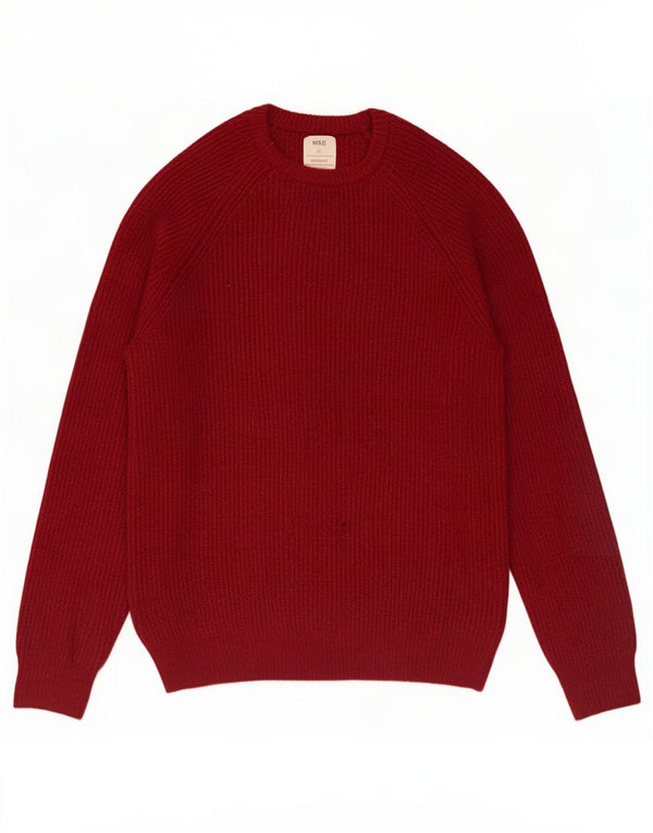 Marks & Spencer Mens Crew Neck Jumper Sweater Medium Burgundy Flecked