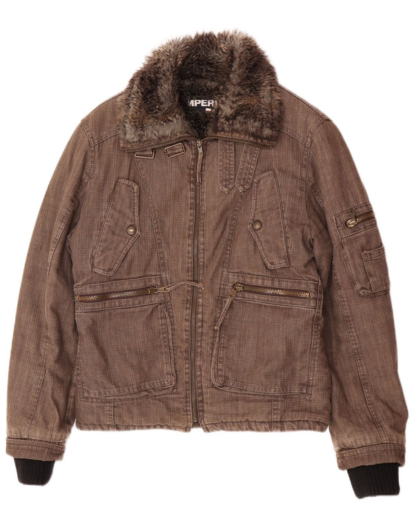 Imperial Herre Bomber Shearling Windbreaker Jacket UK 38 Medium Brun Bomuld