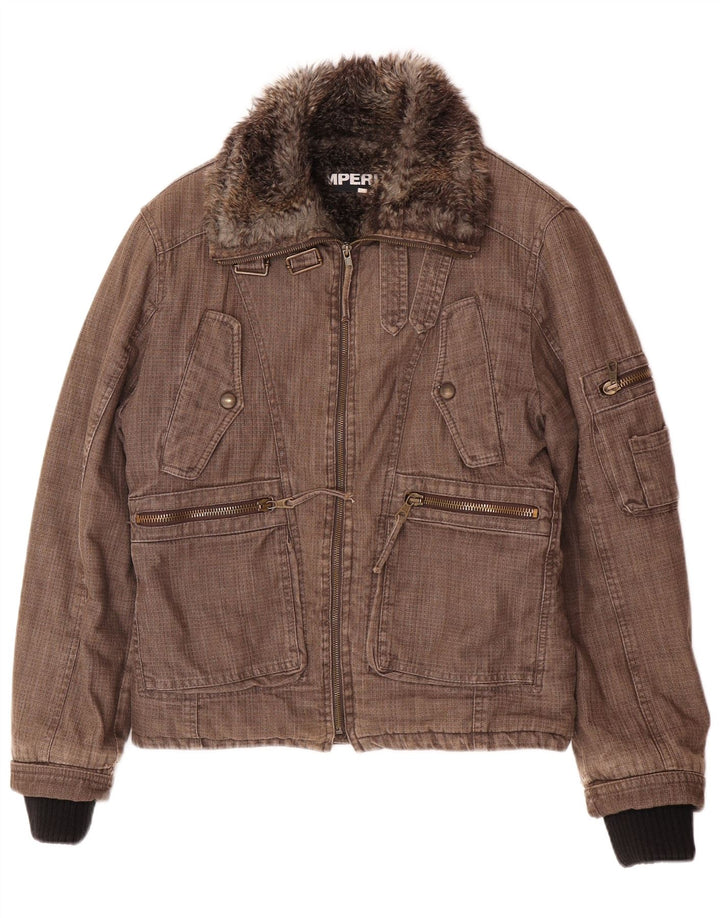 Imperial Herre Bomber Shearling Windbreaker Jacket UK 38 Medium Brun Bomuld