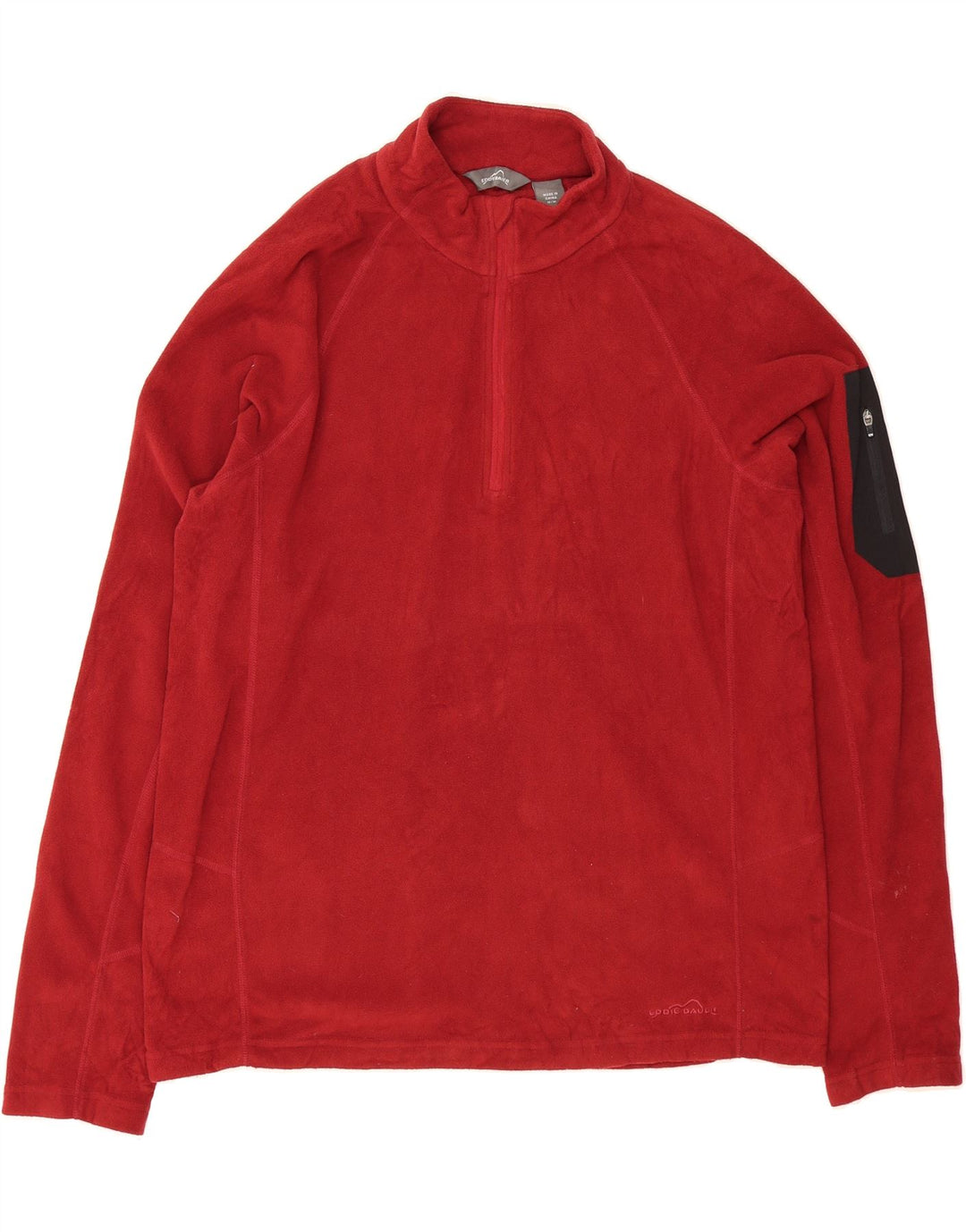 EDDIE BAUER Mens Zip Neck Fleece Jumper Medium Red Polyester Vintage Eddie Bauer and Second-Hand Eddie Bauer from Messina Hembry 