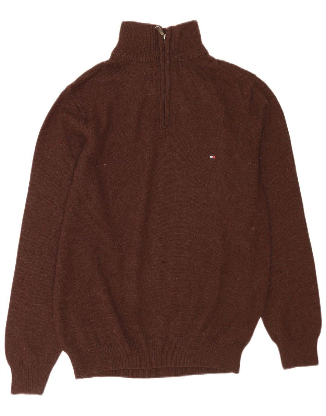 Tommy Hilfiger Herre Zip Neck Jumper Sweater Lille Brun lammeuld