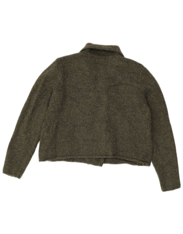 Zara Womens Crop Cardigan Sweater UK 14 Medium Khaki Flecked Wool