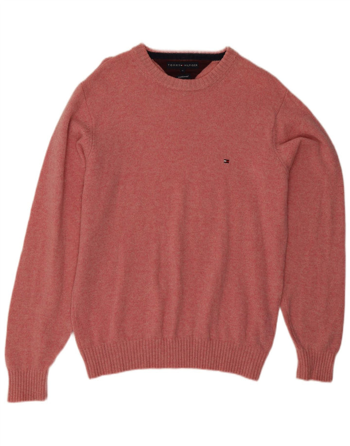 Tommy Hilfiger Herre Boat Neck Jumper Sweater Medium Pink Flecked Lammeuld