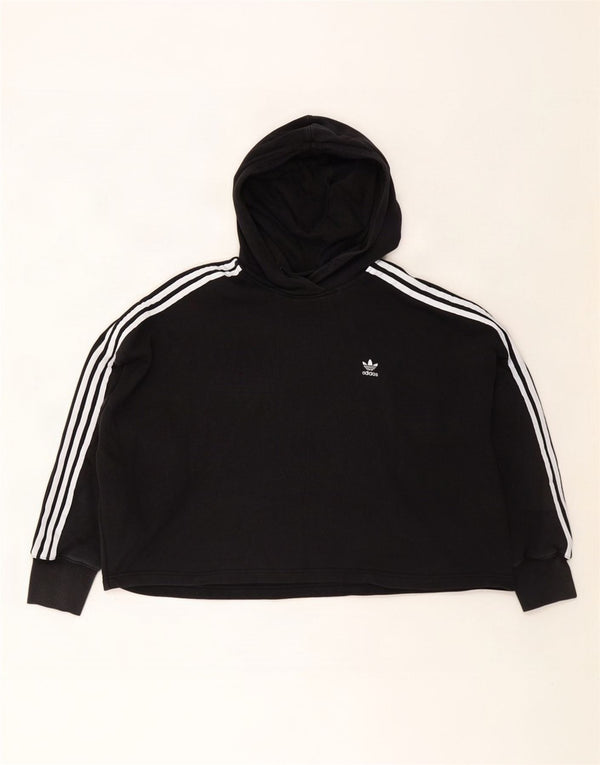 Adidas Dame Crop Oversized Hoodie Jumper UK 24/26 2XL Sort Bomuld