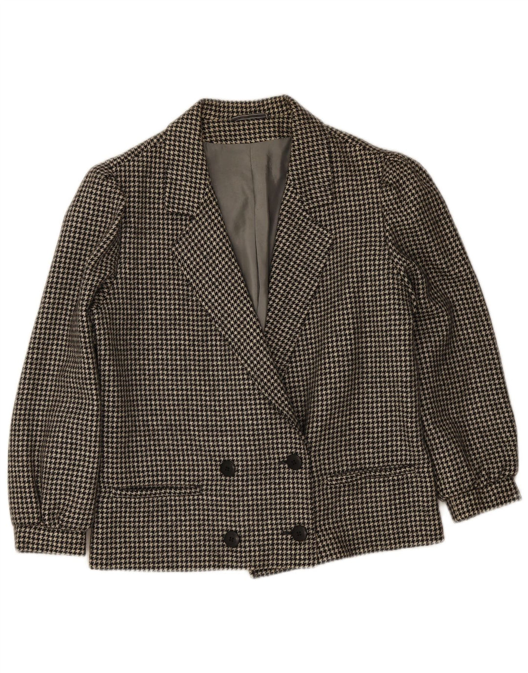 Vintage dobbeltradet blazerjakke til kvinder IT 46 Large Black Houndstooth