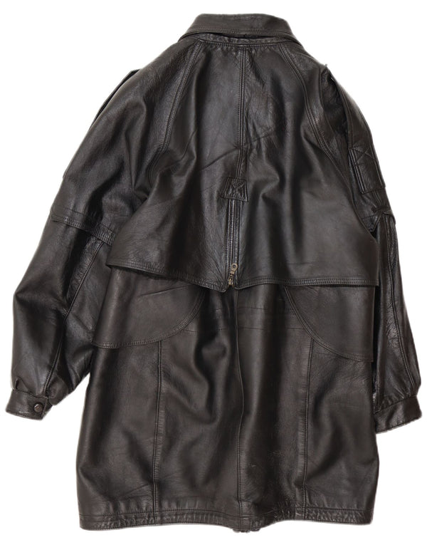 Vintage kvinders oversize læderfrakke UK 16 Large Black