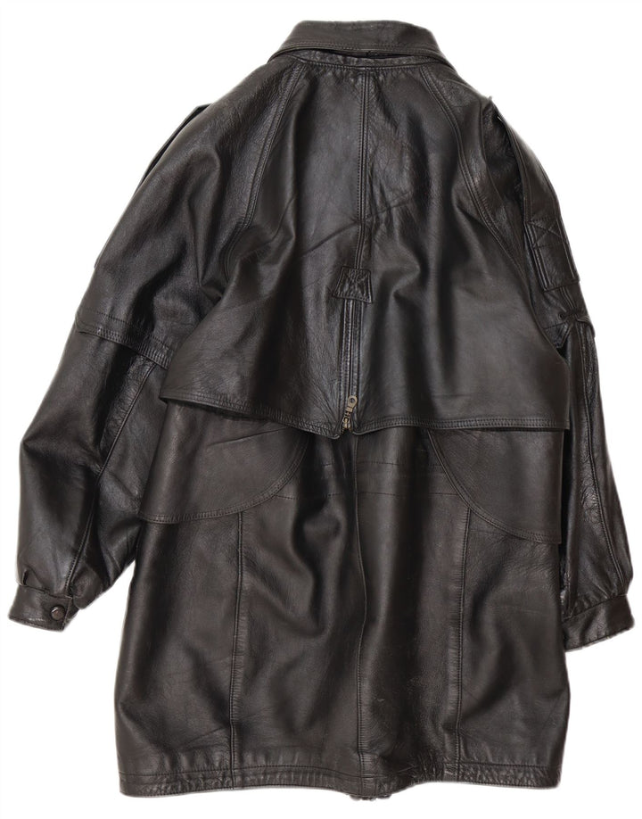 Vintage kvinders oversize læderfrakke UK 16 Large Black