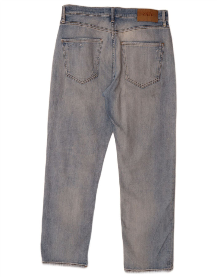 Zara Dame Distressed Straight Jeans EU 40 Medium W30 L27 Blå Bomuld