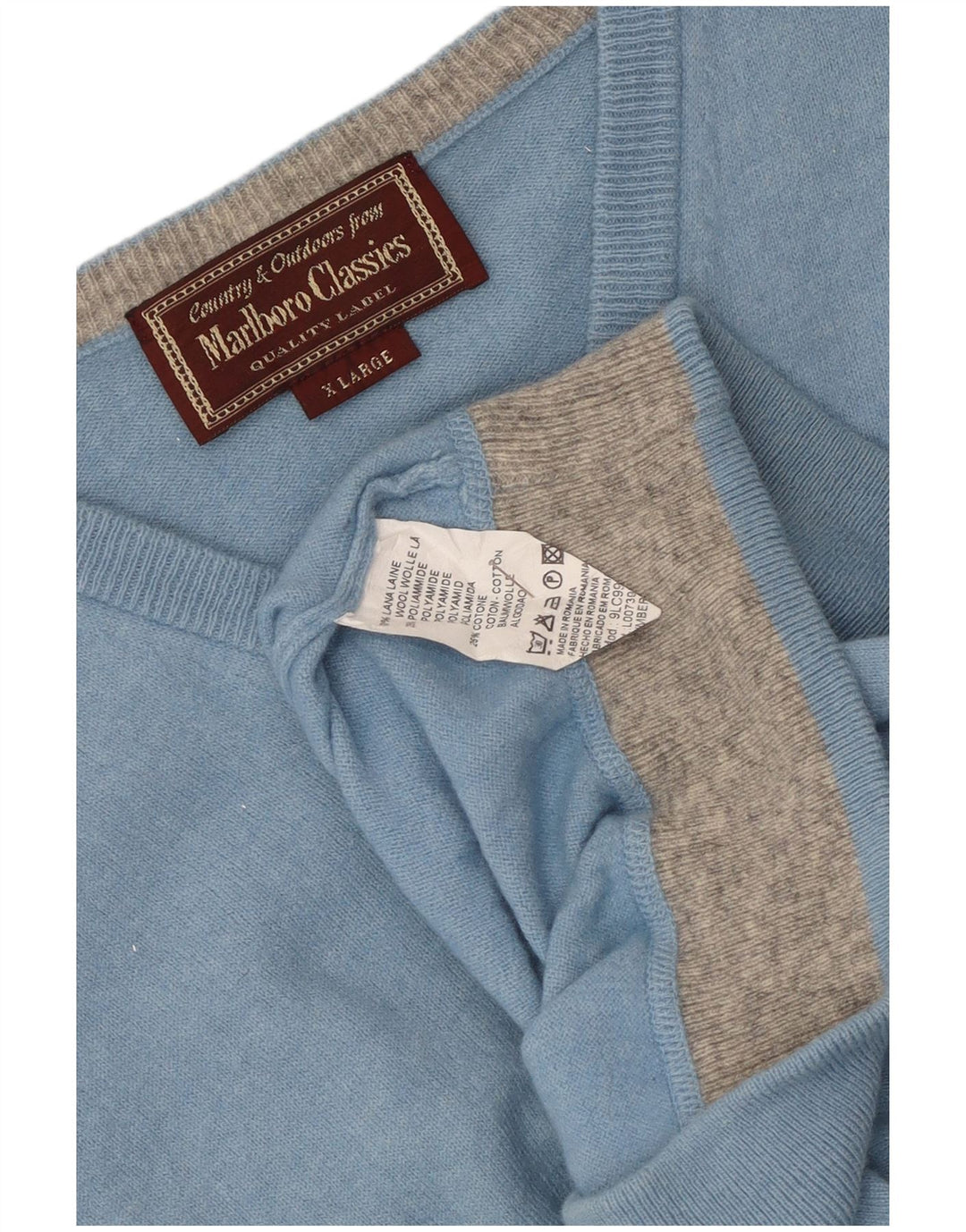 Marlboro Classics Dame V-hals sweater UK 18 XL Blå Uld