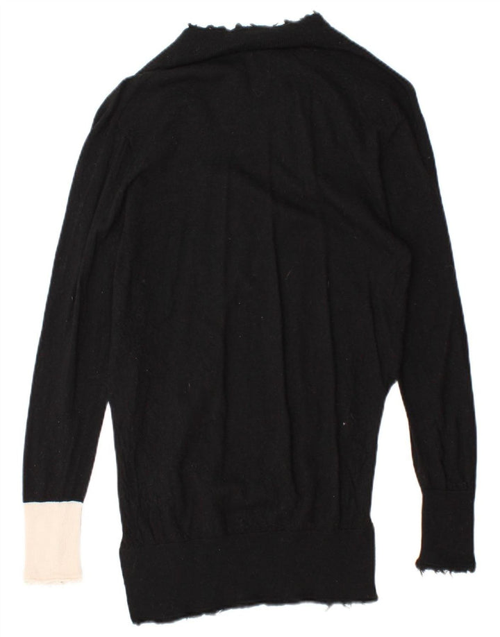 VINTAGE Womens V-Neck Jumper Sweater UK 14 Medium Black Colourblock