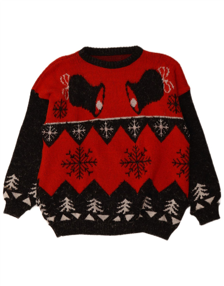 VINTAGE Herre sweater med rund hals XL Red Fair Isle