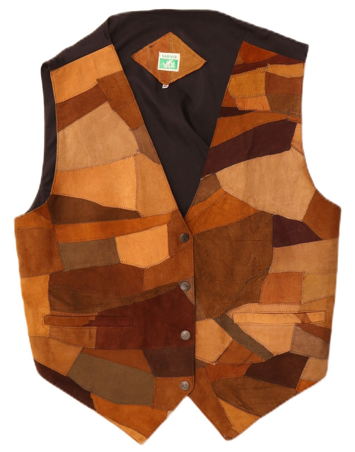 Vintage dame ruskind vest UK 14 medium brun patchwork læder