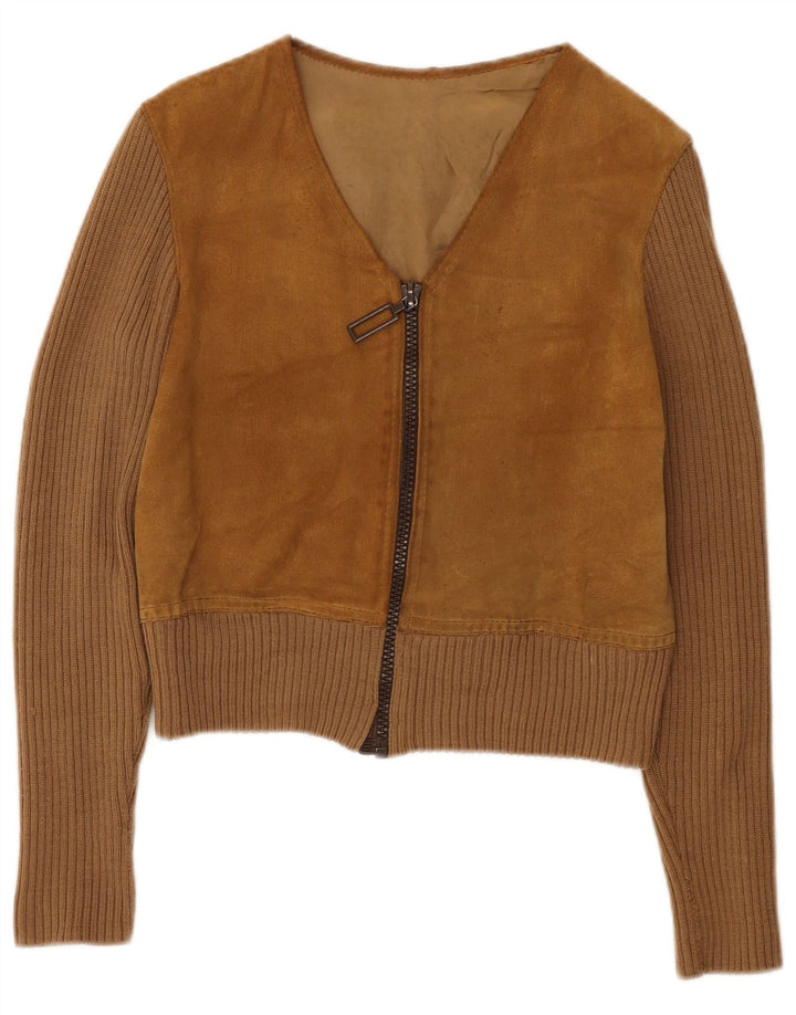 Vintage Dame Crop Ruskindsjakke UK 14 Medium Brown