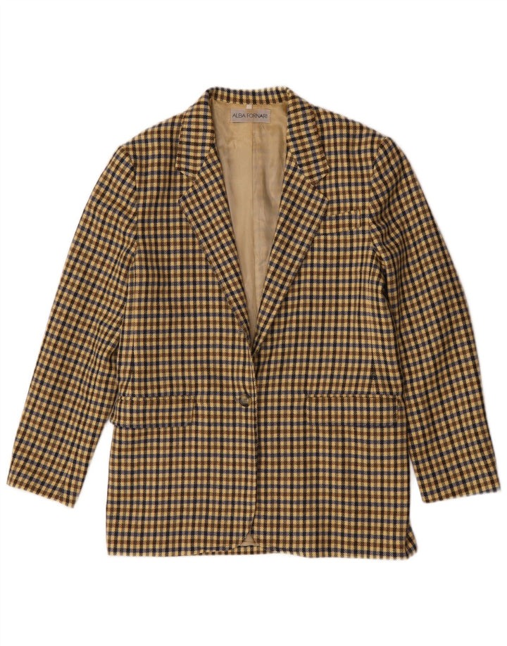ALBA FORNARI Dame Longline Blazer Jacket UK 14 Medium Beige Gingham