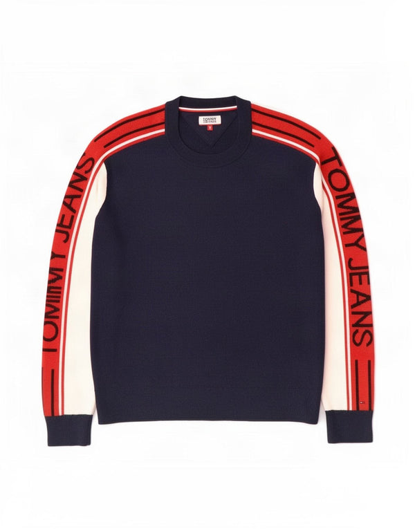Tommy Hilfiger Herre Crew Neck Jumper Sweater Small Navy Blue Colourblock