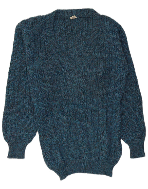 Vintage herre Regular Fit V-hals sweater Medium Blue Flecked Uld