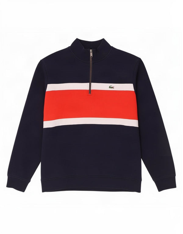 Lacoste Herre Zip Neck Sweatshirt Jumper Størrelse 8 3XL Navy Blue Colourblock