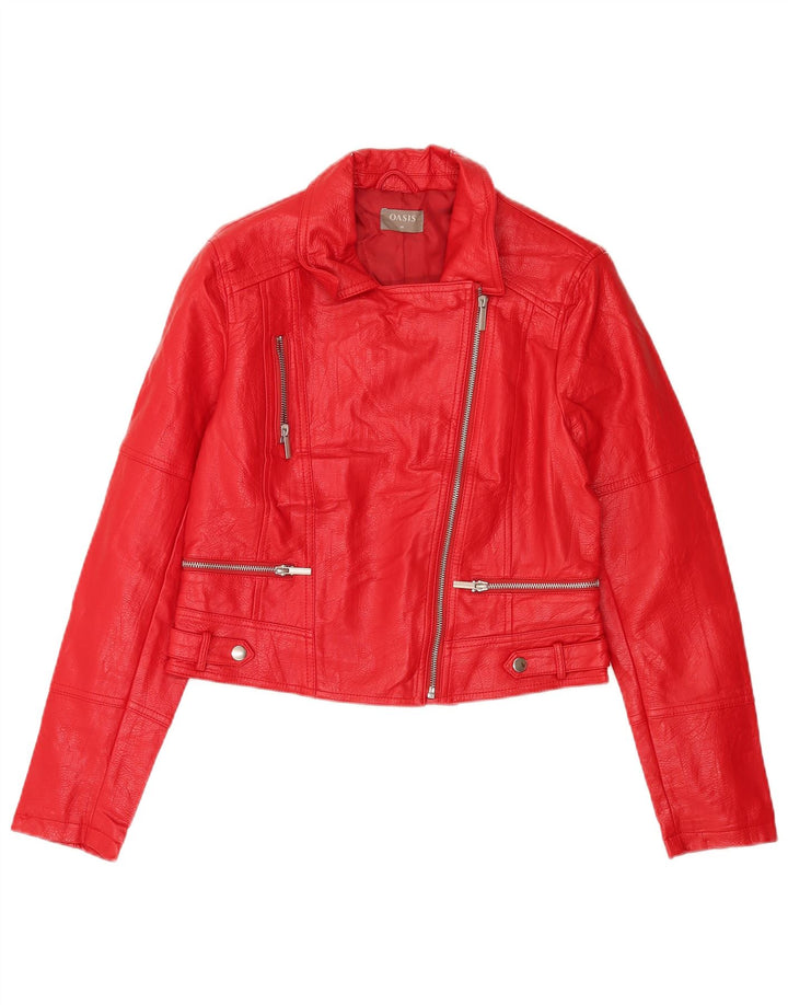 Oasis Womens Crop Biker-jakke i imiteret læder UK 12 Medium rød polyurethan