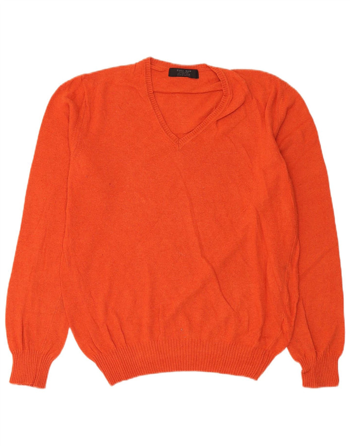 Zara Herre V-hals sweater Stor Orange Viscose