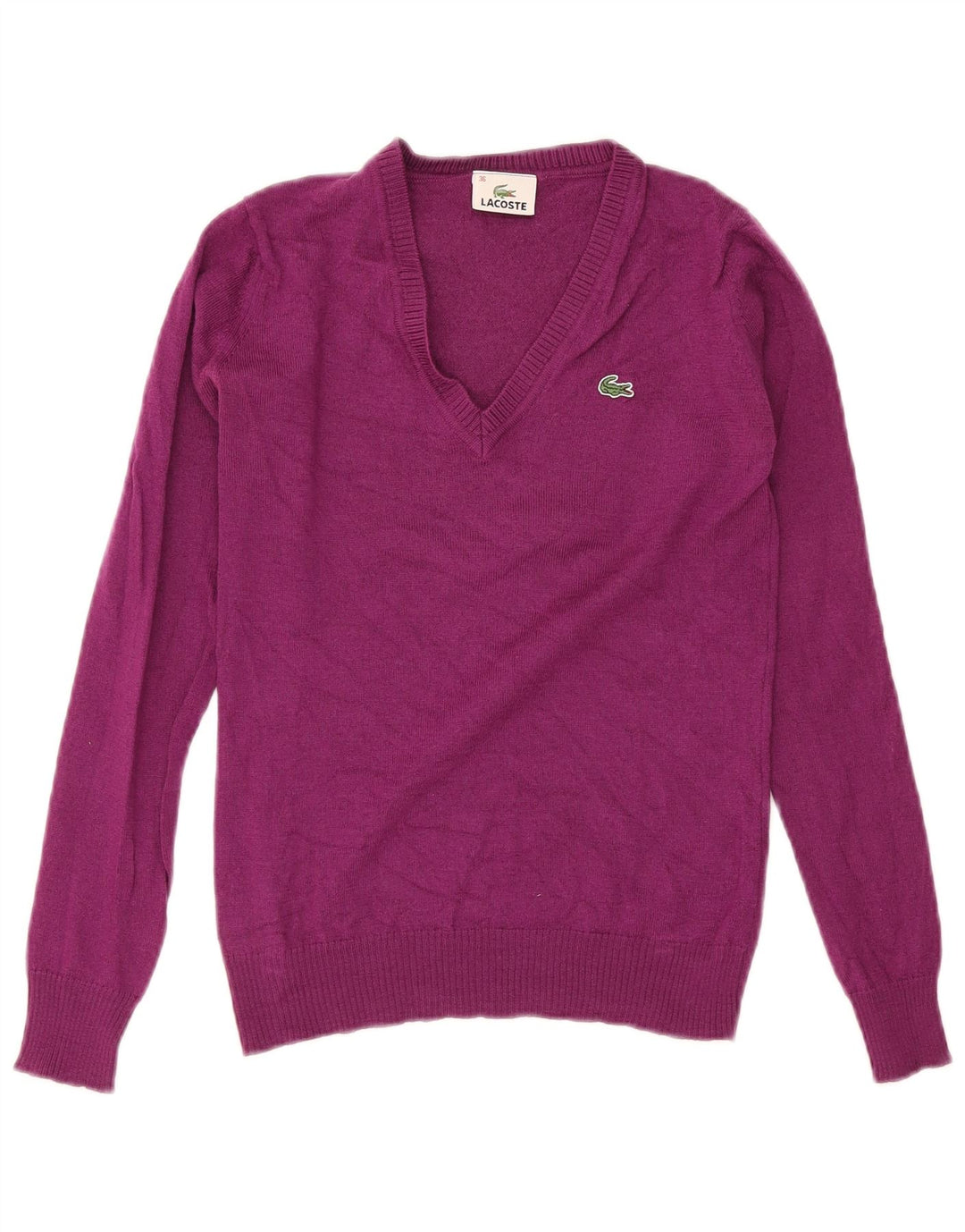 Lacoste dame sweater med V-hals str. 36 Lille lilla uld
