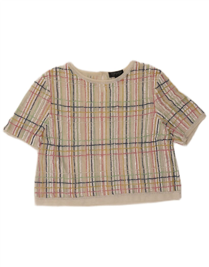 TOPSHOP Womens Crop Blouse Top UK 12 Medium  Multicoloured Striped Nylon