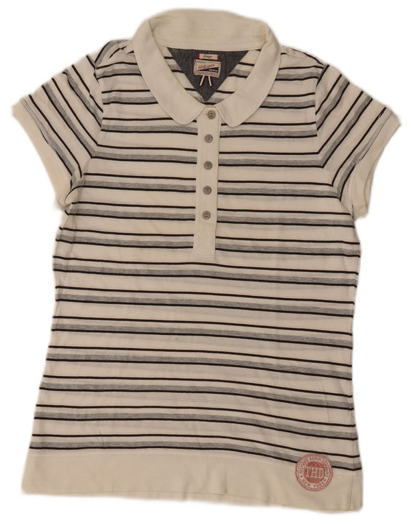 Tommy Hilfiger Kortærmet Polo Shirt til kvinder UK 14 Stor Off White Stribet