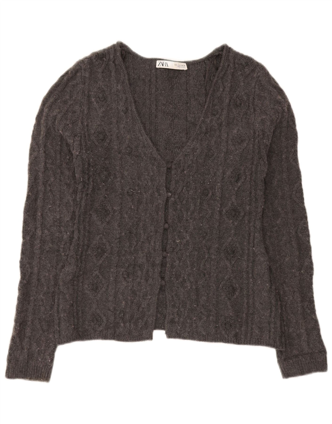 Zara Dame Cardigan Sweater UK 14 Stor Grå Akryl
