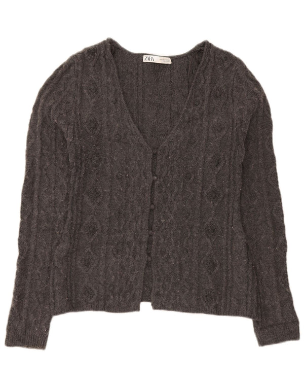 Zara Womens Cardigan Sweater UK 14 Large Grey Acrylic