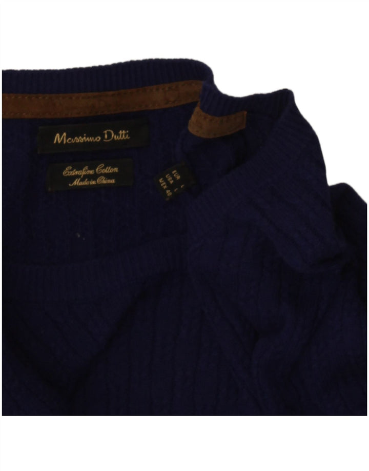 Massimo Dutti Herre Crew Neck Jumper Sweater Stor Blå Bomuld