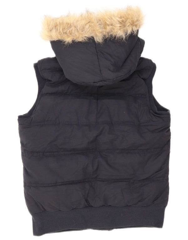 Fat Face Dame Hætte Sherpa Polstret Gilet UK 12 Medium Navy Blue Polyester