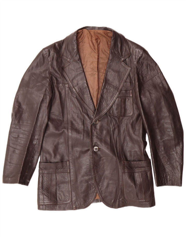 VINTAGE Mens Leather Jacket UK 36 Small Brown