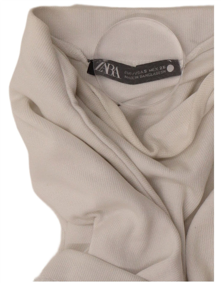 Zara Dame Oversized T-Shirt Top UK 10 Small White Bomuld