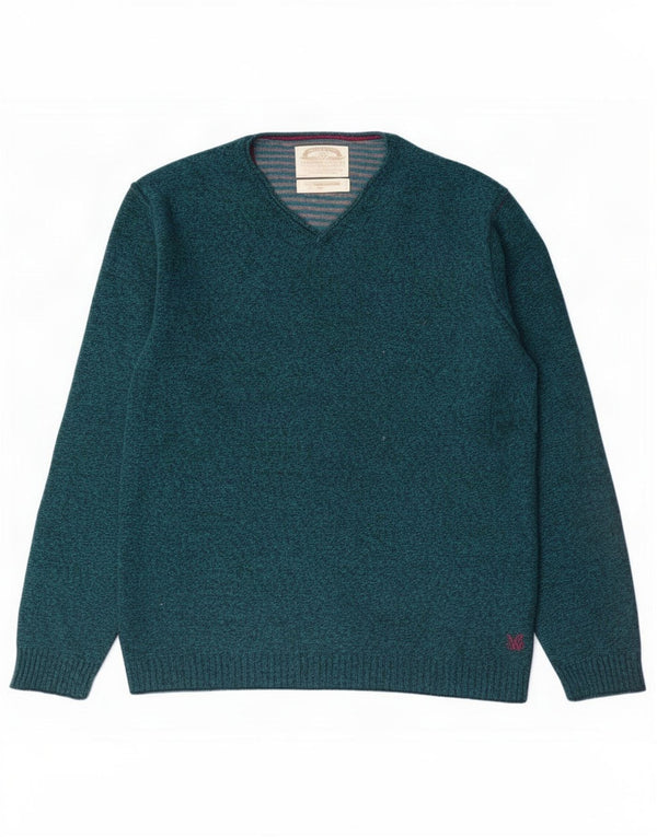 White Stuff Womens V-Neck Jumper Sweater UK 16 Large Green Flecked Wool