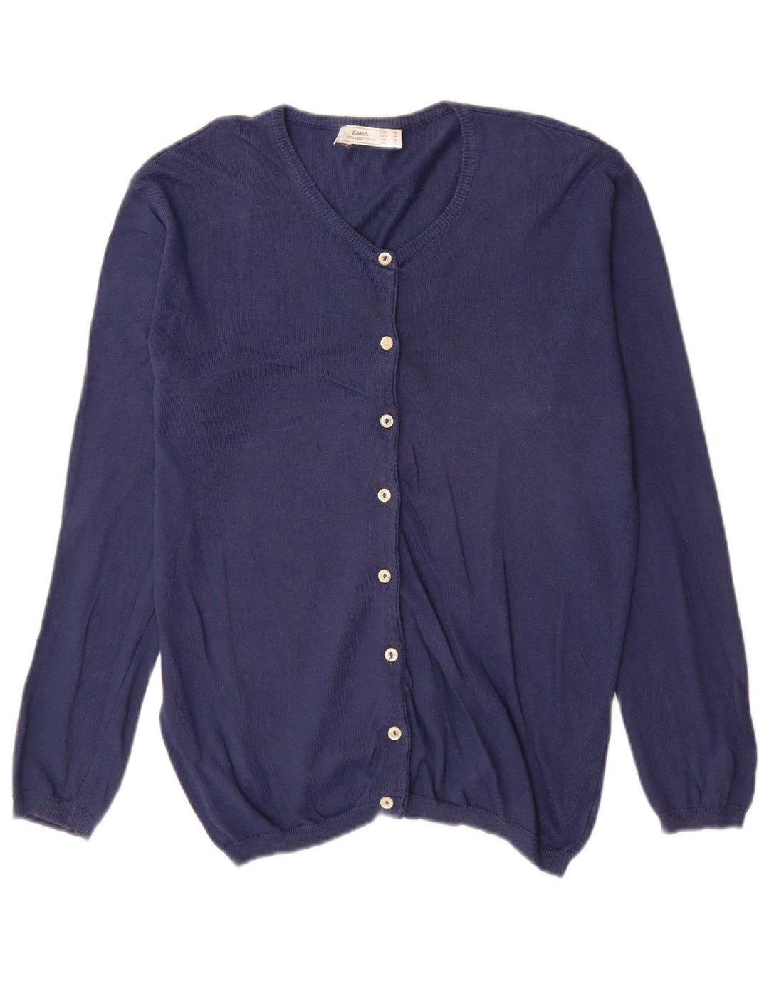 Zara Dame Cardigan Sweater UK 14 Medium Navy Blue Bomuld