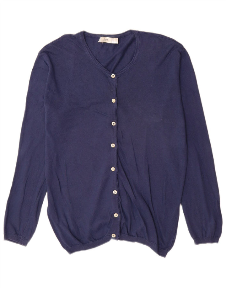 Zara Dame Cardigan Sweater UK 14 Medium Navy Blue Bomuld
