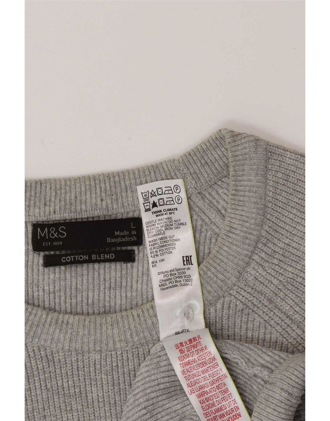 Marks & Spencer Mens Crew Neck Jumper Sweater Large Grey Polyester
