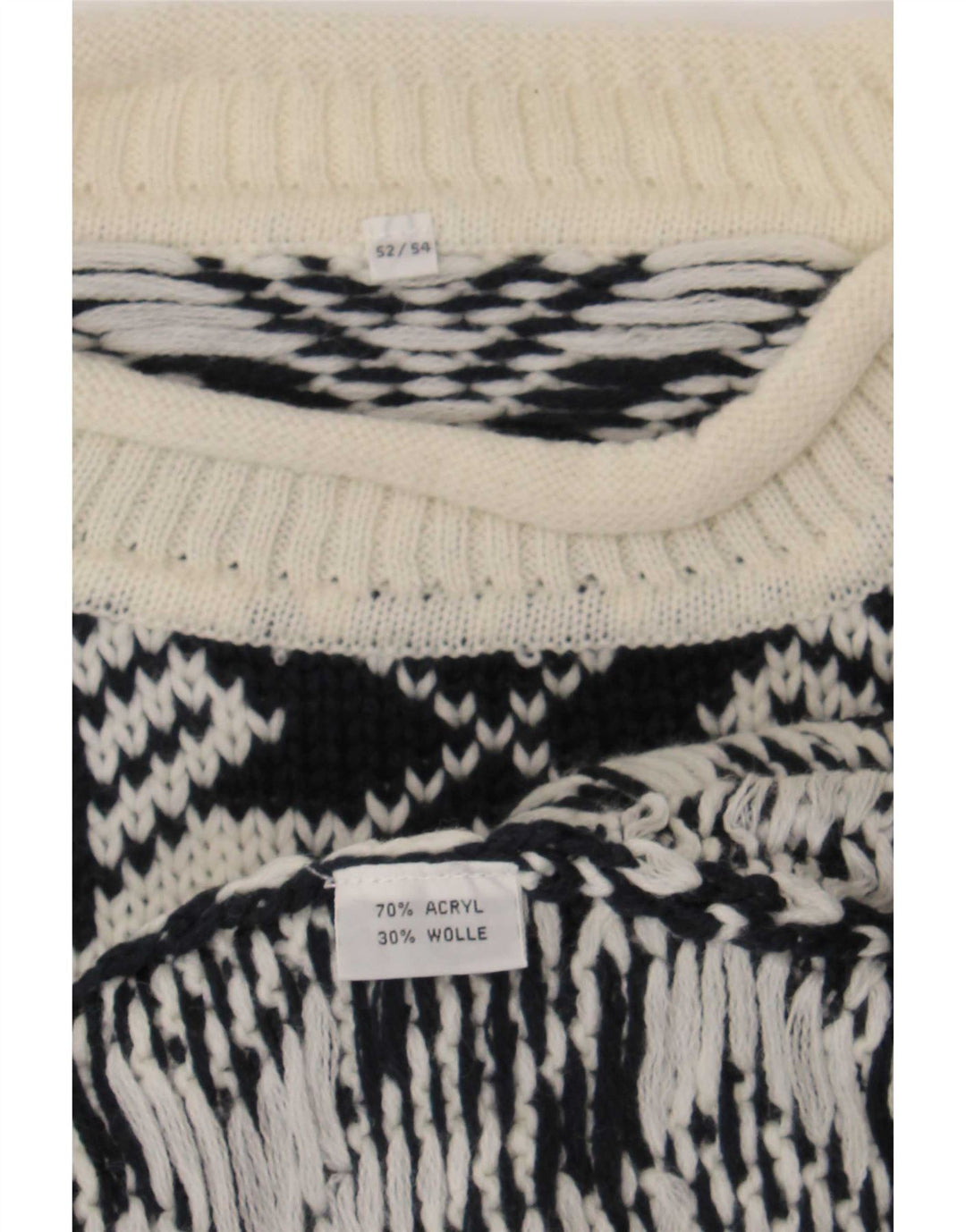 Vintage Herre Turtle Neck Jumper Sweater IT 52/54 Stor Sort Geometrisk